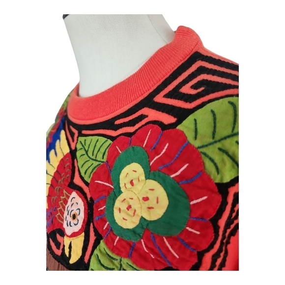 Cattleya Colorful Embroidered Parrot Top | Boho Festival Shirt | Size L - Picture 3 of 8